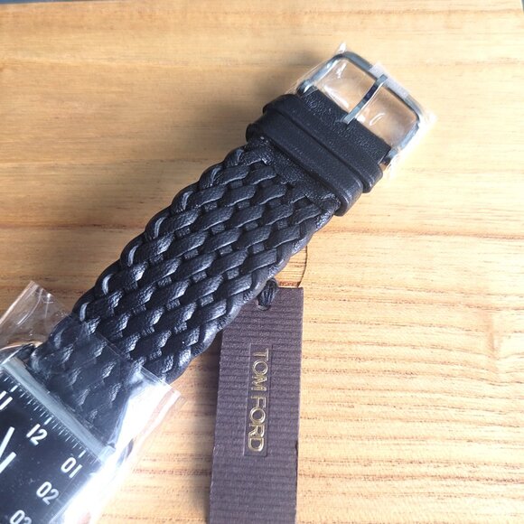 Tom Ford No.001 Watch Black Face Black Braided Leather Strap Stainless Steel New - Picture 2 of 8